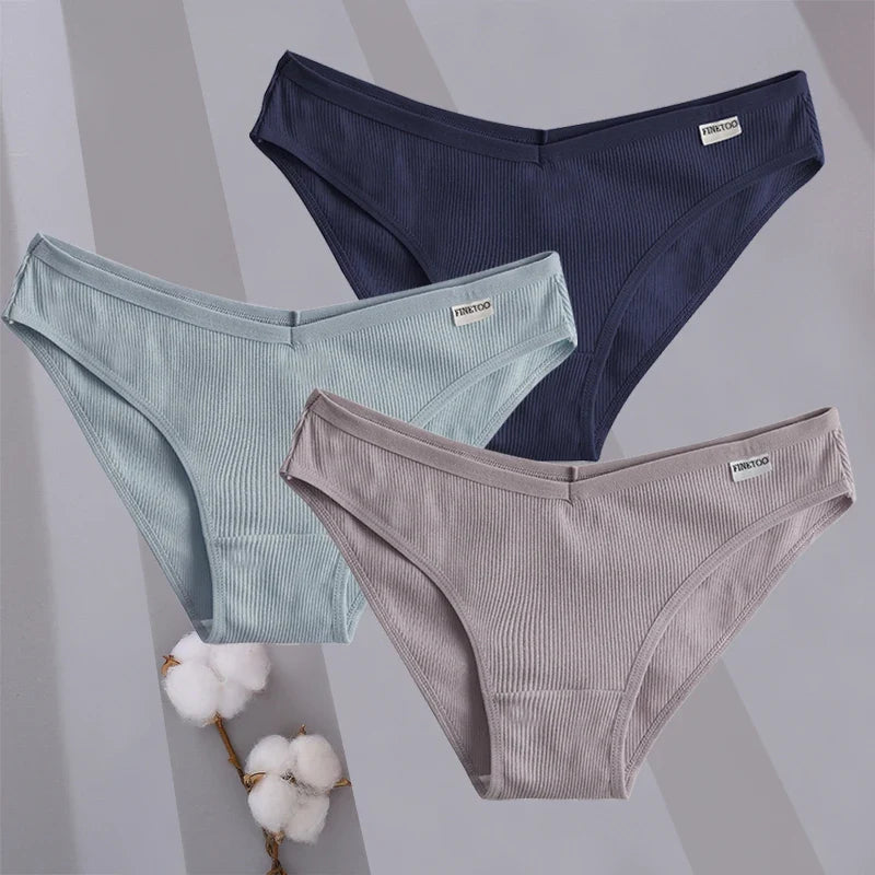 3PCS/Set Women Cotton Briefs Panties Ladies Sexy Solid Color Low Waist Underwear Female Soft Breathable Intimates Lingerie 2024