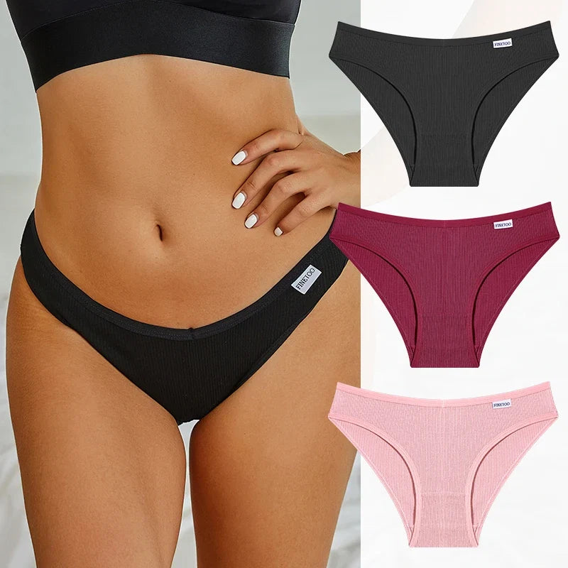 3PCS Cotton Women's Panties Sexy Comfortable Underwear Female Low Waist Stripe Briefs Solid Color Breathable Soft Lingerie M-XL