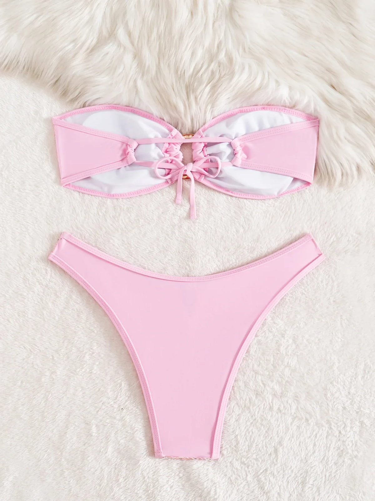 Sexy Bandeau Bikini 2026 Women Shiny Sequin Front Ring Push Up Micro Swimsuit Summer Pink Bathing Suit Thong Swimwear Biquini