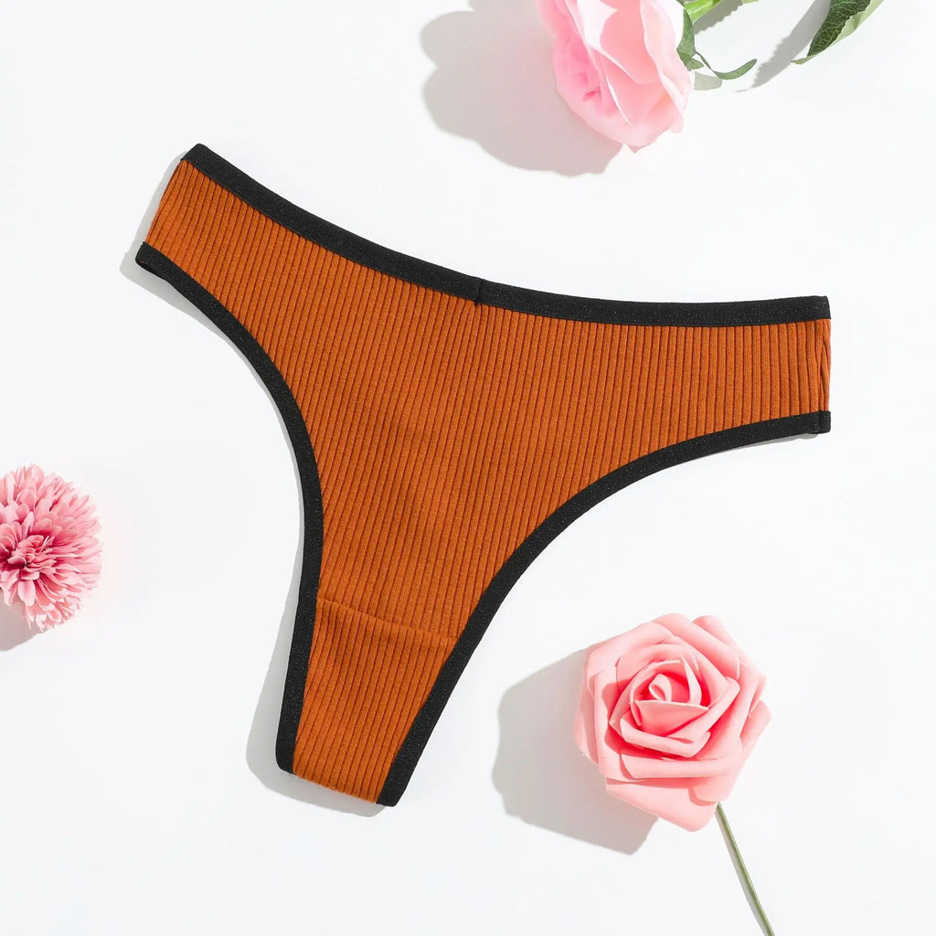 1pcs Seamless Cotton Thong Ribbed Ladies Panties Low Rise Solid Color Sexy G-string Panties Female Breathable Underwear