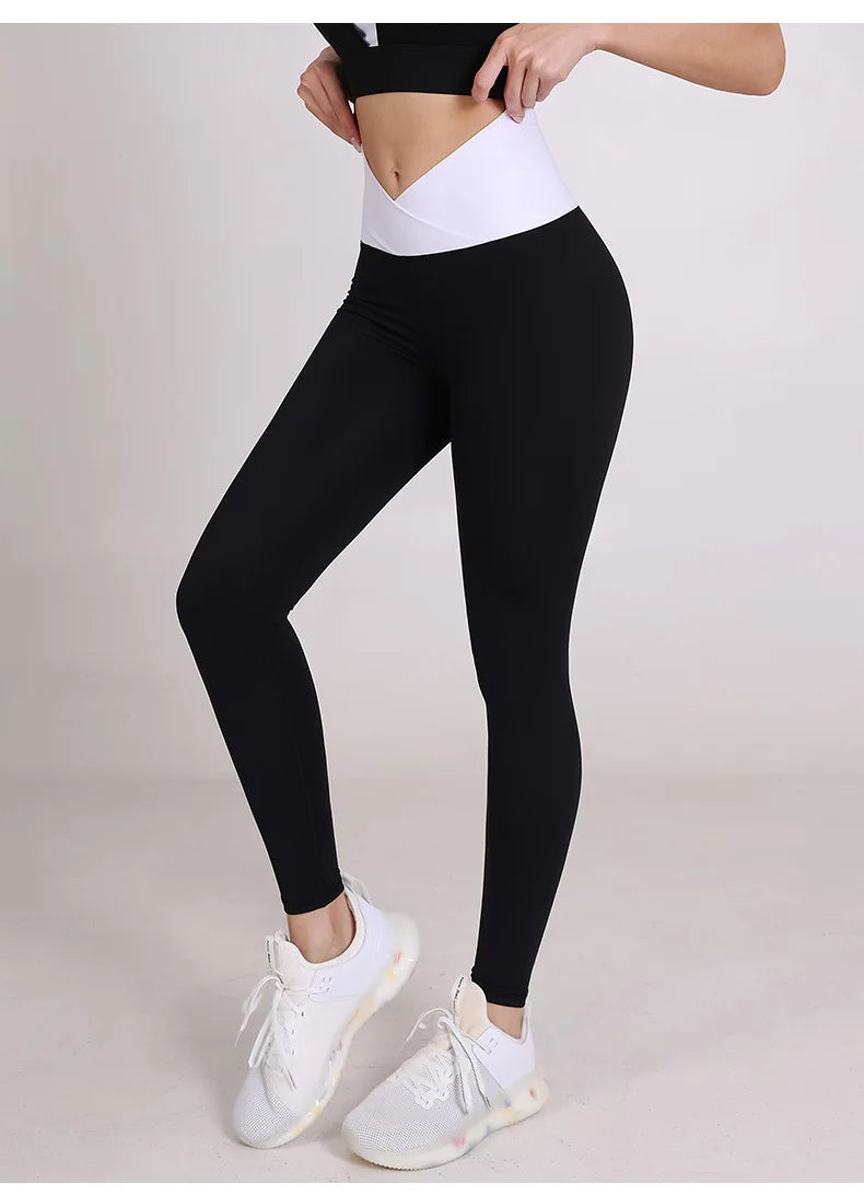 Spliced V-shaped Waist Sportwear Yoga Pants for Women 2025 Training Gym Clothes Wrap Tights Leggings Female Clothing