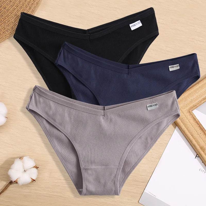 3PCS Women Cotton Panties Female Sexy Intimates Low Rise G-String Thongs Ladies Bikini Girl Solid Color Underwear Soft Lingerie