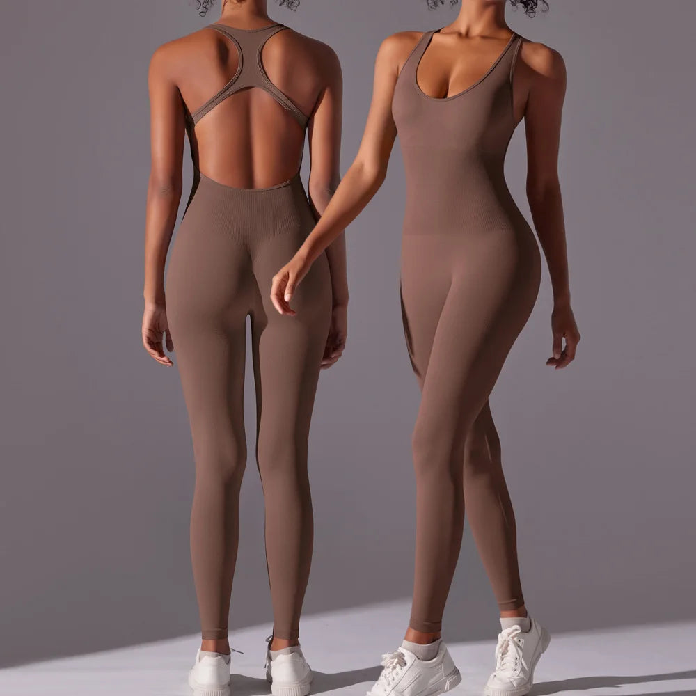 Seamless One-Piece Yoga Jumpsuit Women Fitness Sports Overalls Dance Workout Set Stretch Bodysuit Gym Clothes Push Up Sportswear