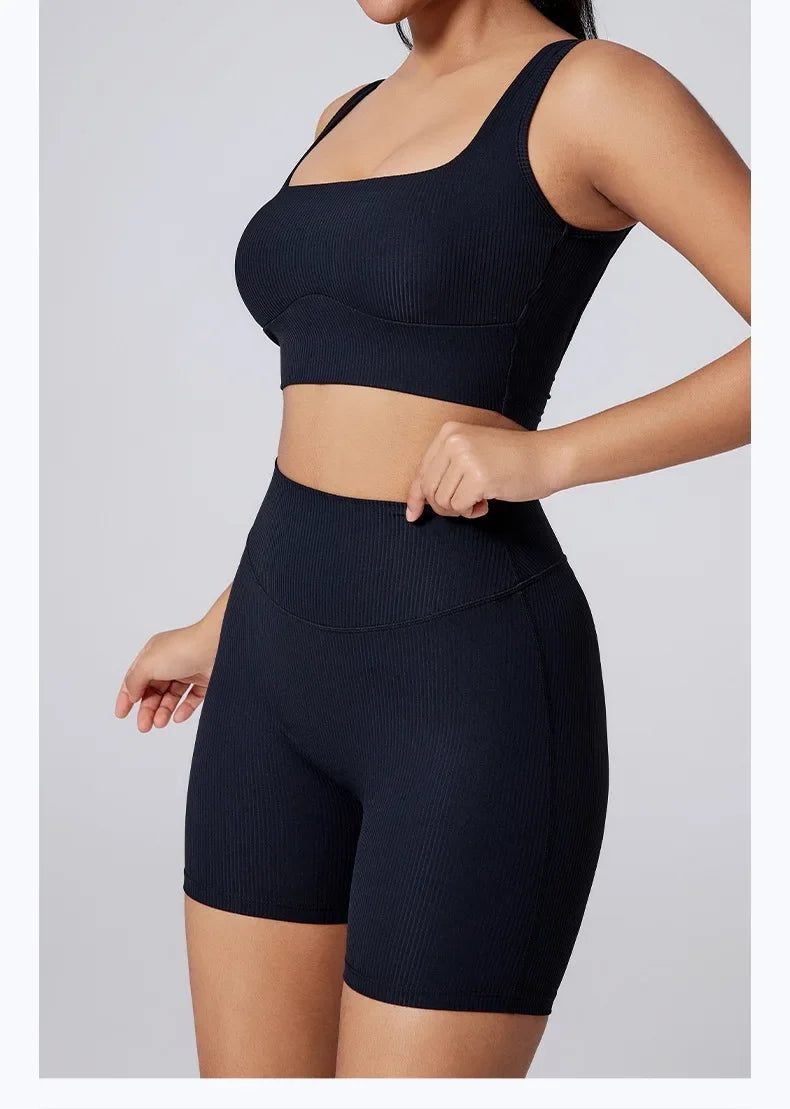 Women Yoga Suit Tracksuit Sports Bra High Waist Legging Shorts Outfit Gym Set Fitness Running Workout Clothes Push Up Sportswear