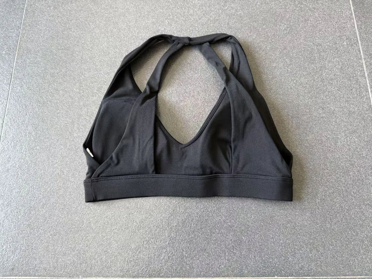 Sports Bra Gathered Neck Hanging Style Backless Tight Yoga Bra Women's Top Fitness Outdoorsports Pilates Training Gym Workout