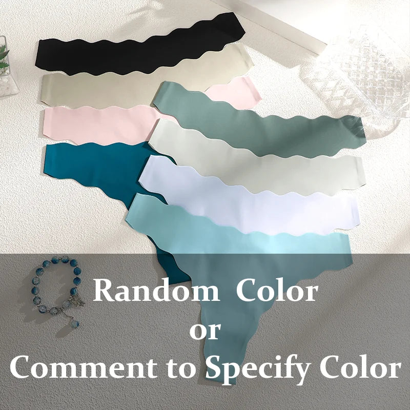 4PCS Women Seamless Panties Wavy Design Ultra-thin Panties Women Ice Silk Underwear Sexy Panty Low Waist G-string Female Solid