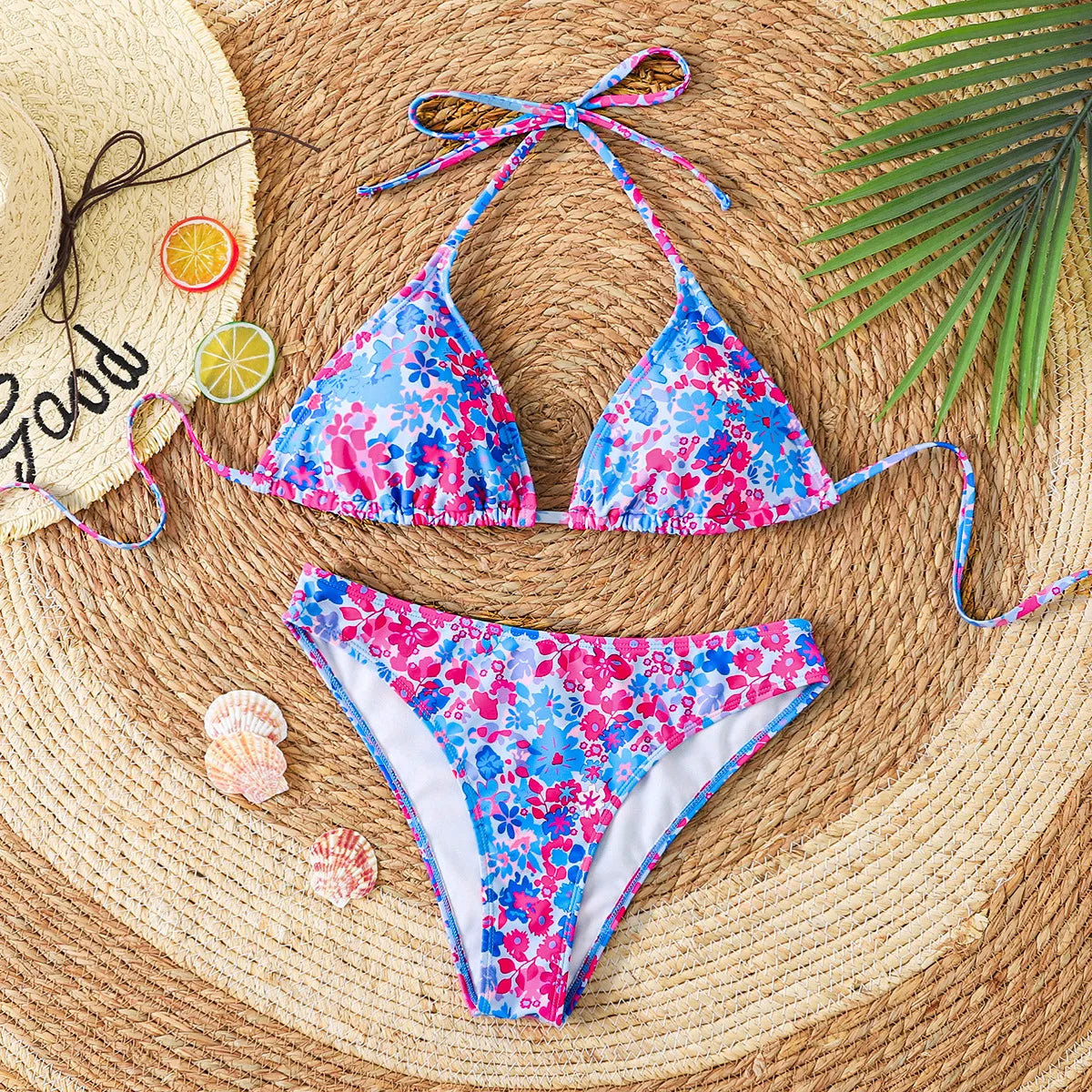 2025 New Women's Black Ground White Dot Printed Swimsuit Halter Neck Low Waist Bikini Set For Summer Female Swimwear Brazilian