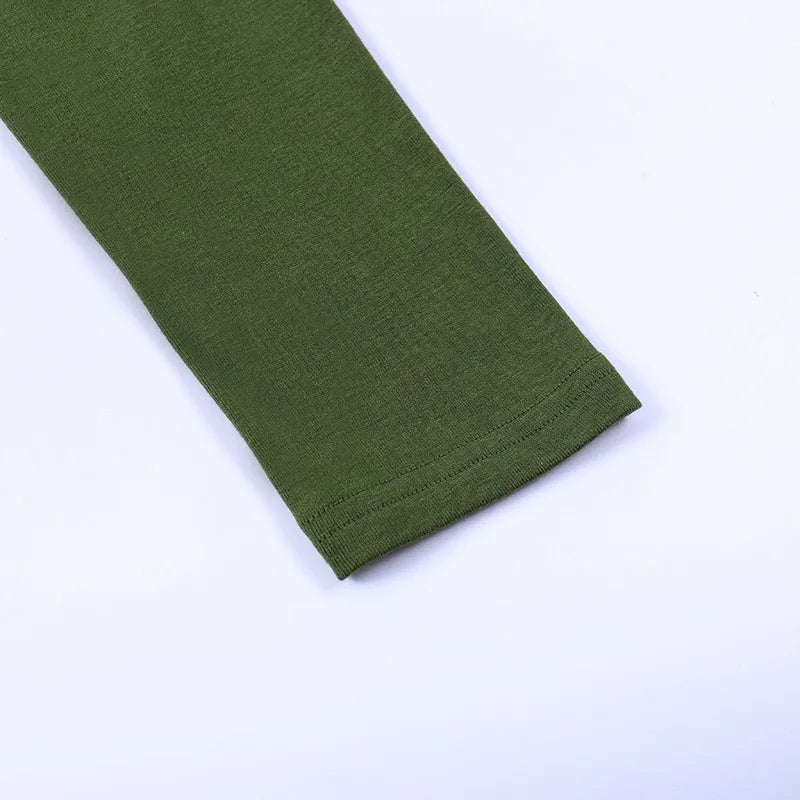 Square Collar Long Sleeve Casual Women T Shirts Green Autumn Skinny Sexy Solid Basic Crop Tops Fashion Streetwear
