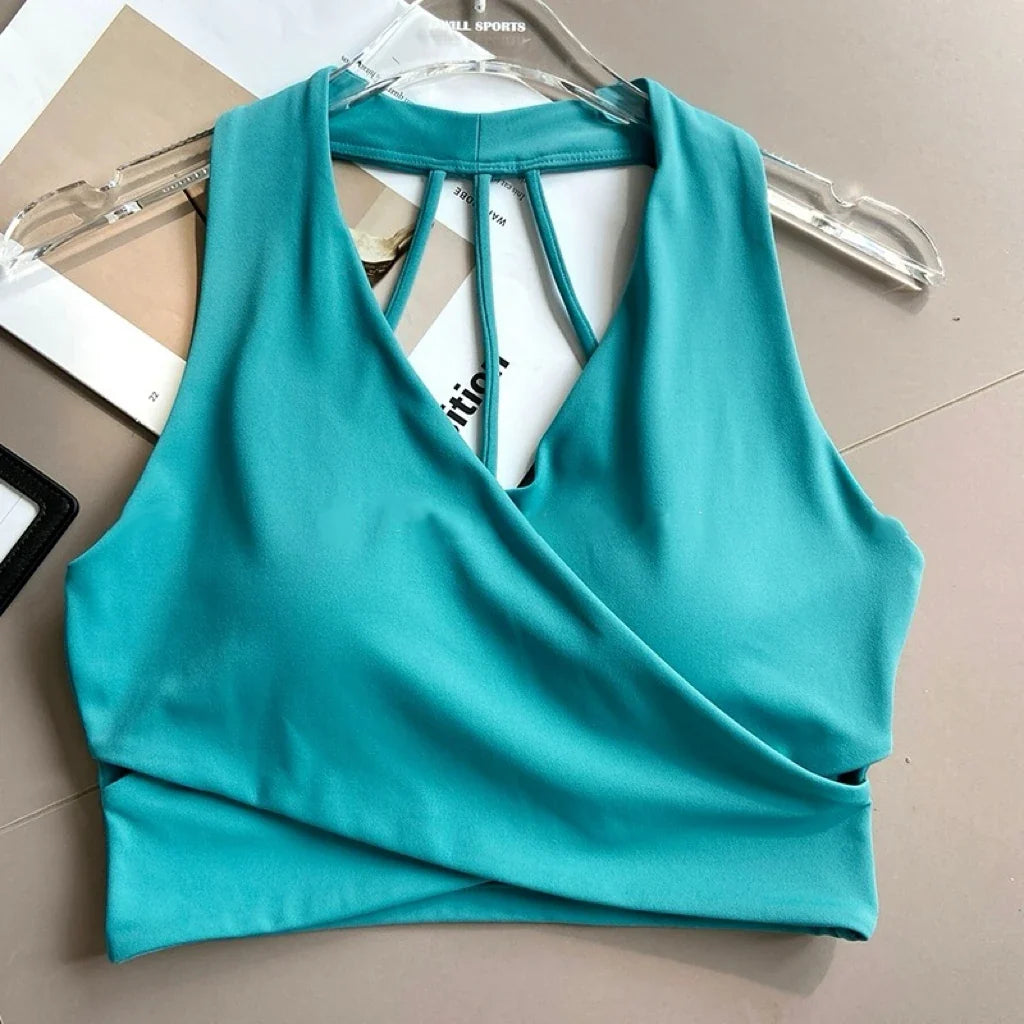 Women's Cross Back Sports Bra Shock Resistant Gathered Sexy Gym Running Bra Summer Yoga Vest Outdoor Comfortable Fitness Wear