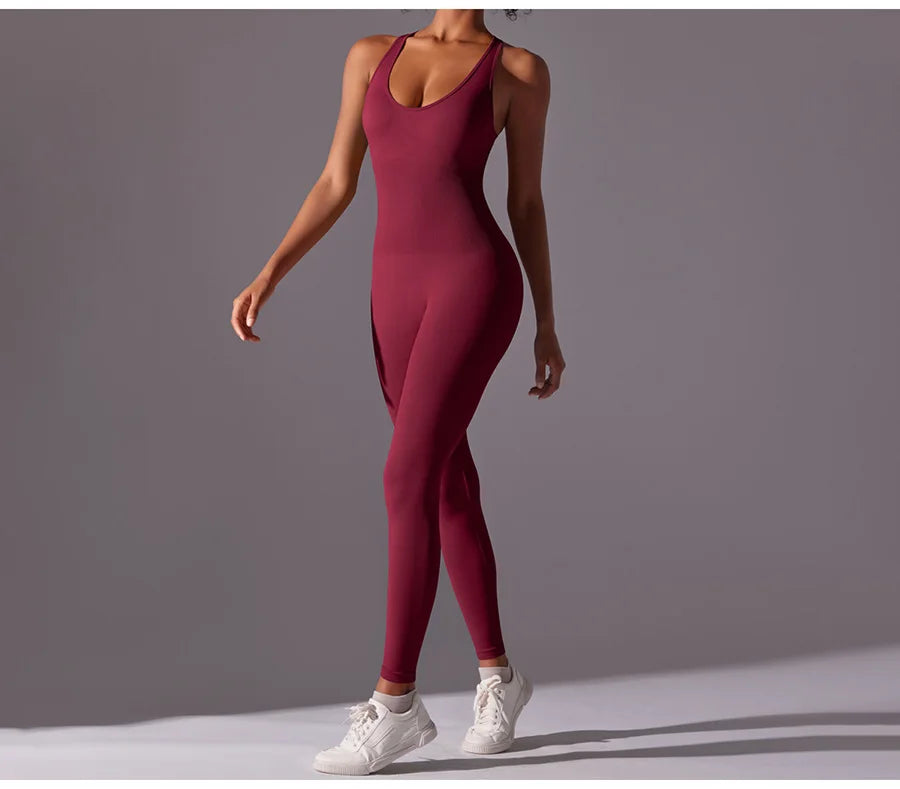 Seamless One-Piece Yoga Jumpsuit Women Fitness Sports Overalls Dance Workout Set Stretch Bodysuit Gym Clothes Push Up Sportswear