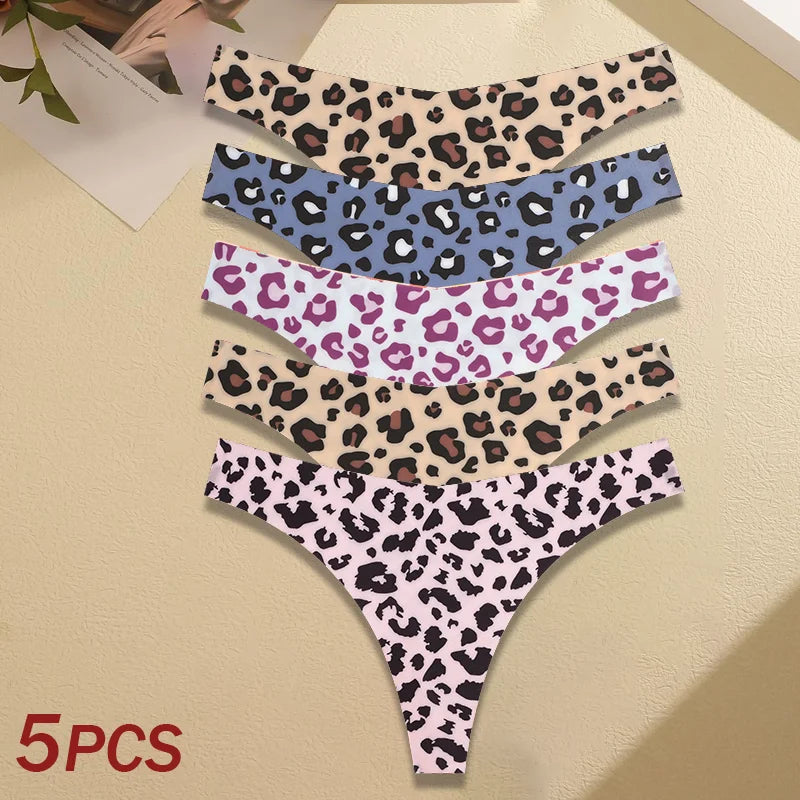 5Pcs Women Ultra-thin Seamless G-string Seamless Print Thongs Sexy Panties Ladies Soft Cute Thongs Female S-XL T-Back Panties