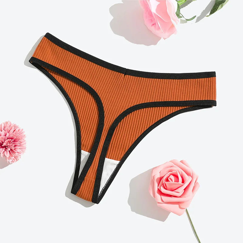 1pcs Seamless Cotton Thong Ribbed Ladies Panties Low Rise Solid Color Sexy G-string Panties Female Breathable Underwear