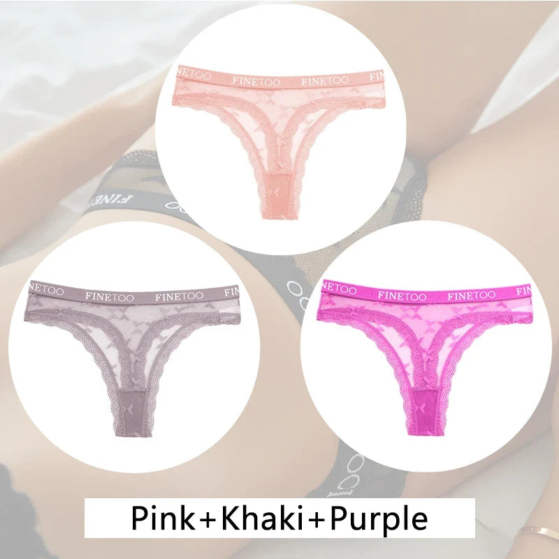 3Pcs/set Lace Thongs Women Floral G-string Underwear Trendy Letter T-Back Underpants Sexy Low Waist Bikini Panties Ladies Panty