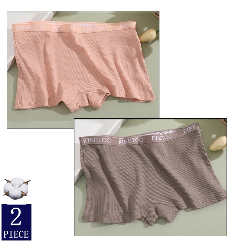 2Pcs Seamless Women Cotton Boxers Underwear Ice Silk Shorts Solid Color Ladies Soft Boyshorts Plus Size M/L/XL