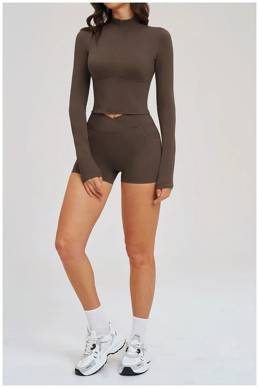 Yoga Suit Women Tracksuit Long-sleeved Jacket Shorts Suit Outfit Gym 2PCS Set Fitness Running Workout Clothes Push Up Sportswear