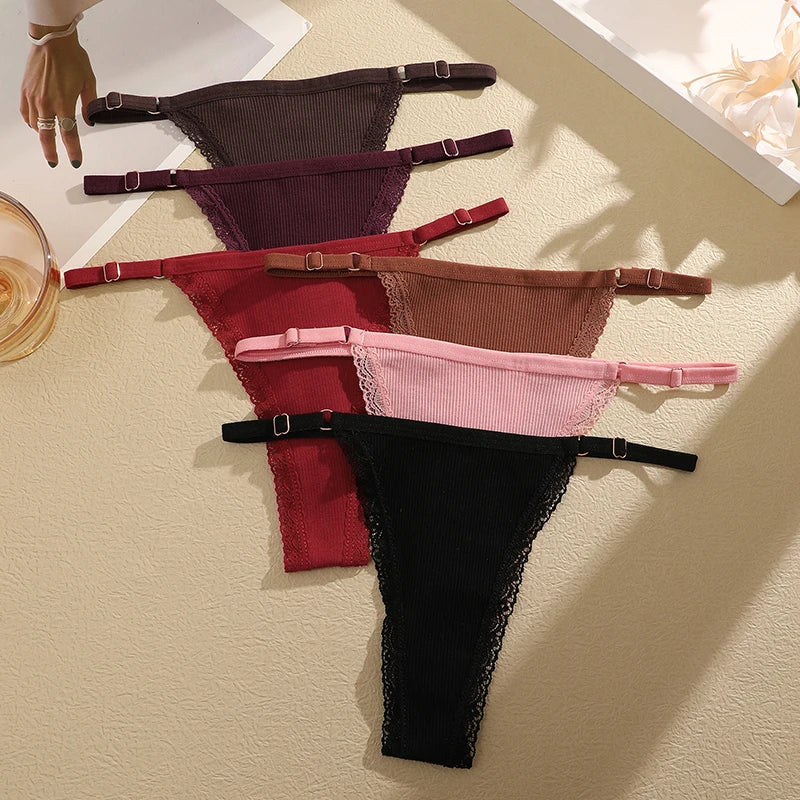 5PCS Women Cotton Panties Sexy Adjustable Waist G-String Women's Underwear T-Back Lingerie Femme Underpants Briefs Thong Female