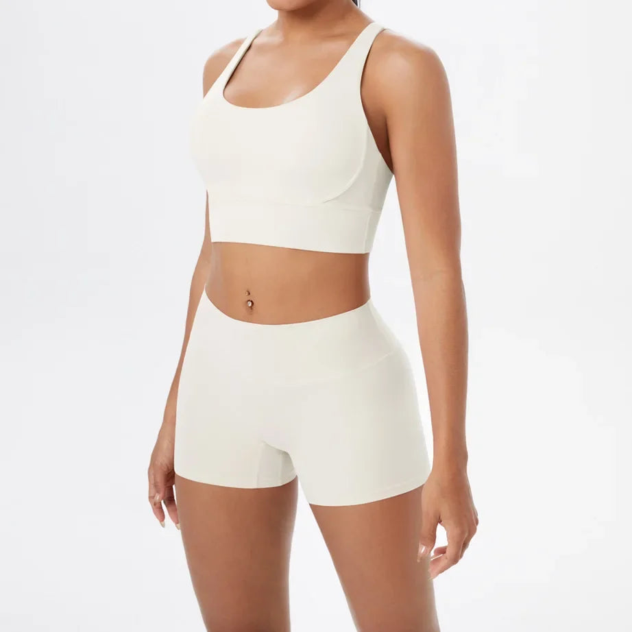 2PCS Yoga Set Women Gym Sports Suits Fitness Bra Crop Top Workout Clothes Female Athletic Wear Push Up Shorts Sportswear