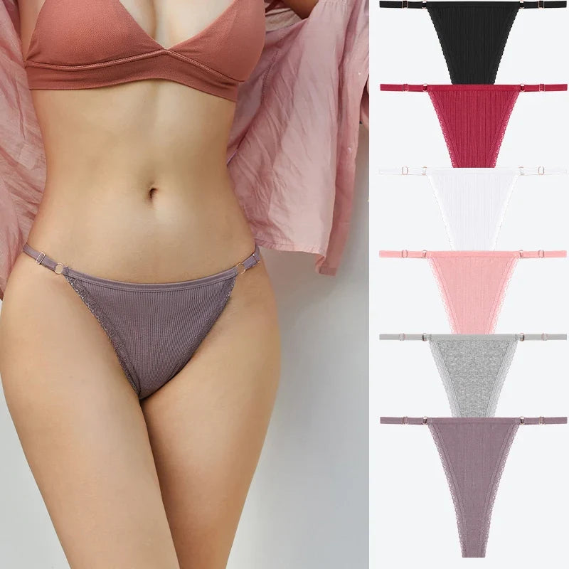 7Pcs Cotton Lace Panties Sexy G-String Women's Underwear Low Waist Comfortable Lingerie Briefs Adjustable Waist Thong Intimates