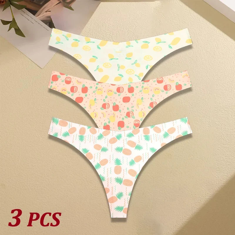 3Pcs Ultra-thin Seamless G-string Women Thongs Sexy Sweet Fruit Low-waist Panties Ladies Soft Cute Thongs Female S-XL T-Back