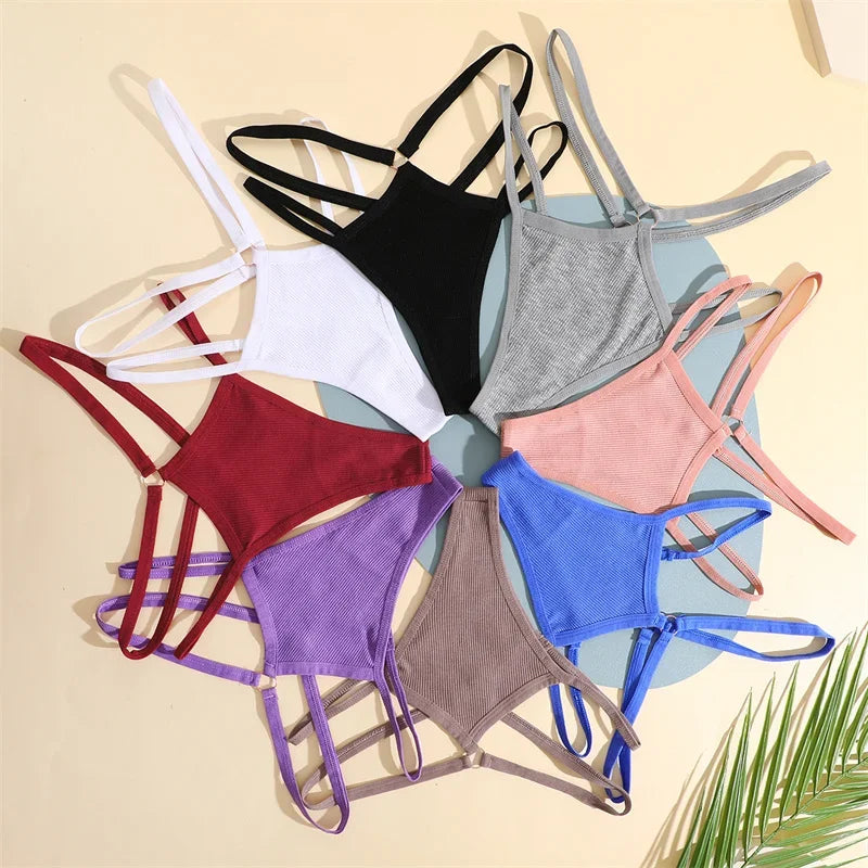 2PCS Women Sexy Cotton Panties Two Belts Hollow Out G-String Thongs Breathable Underwear for Female Solid Color Lingerie S-XL
