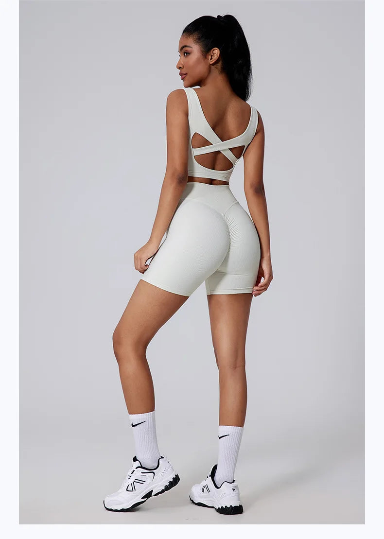 Women Yoga Suit Tracksuit Sports Bra High Waist Legging Shorts Outfit Gym Set Fitness Running Workout Clothes Push Up Sportswear