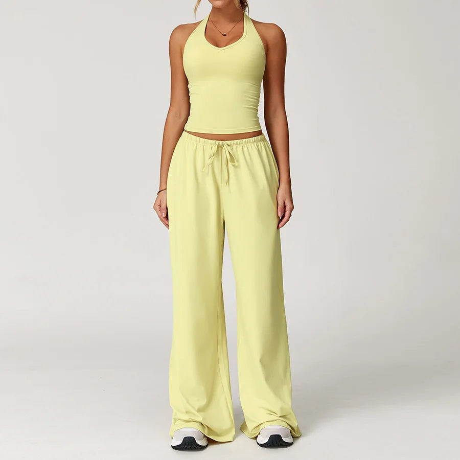New Women Yoga Set 2/3 Pieces Long sleeves Workout Tracksuit Sportswear Gym Clothing Wide-leg sport pants Fitness Sports Suit