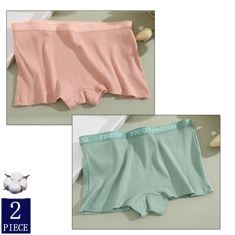 2Pcs Seamless Women Cotton Boxers Underwear Ice Silk Shorts Solid Color Ladies Soft Boyshorts Plus Size M/L/XL