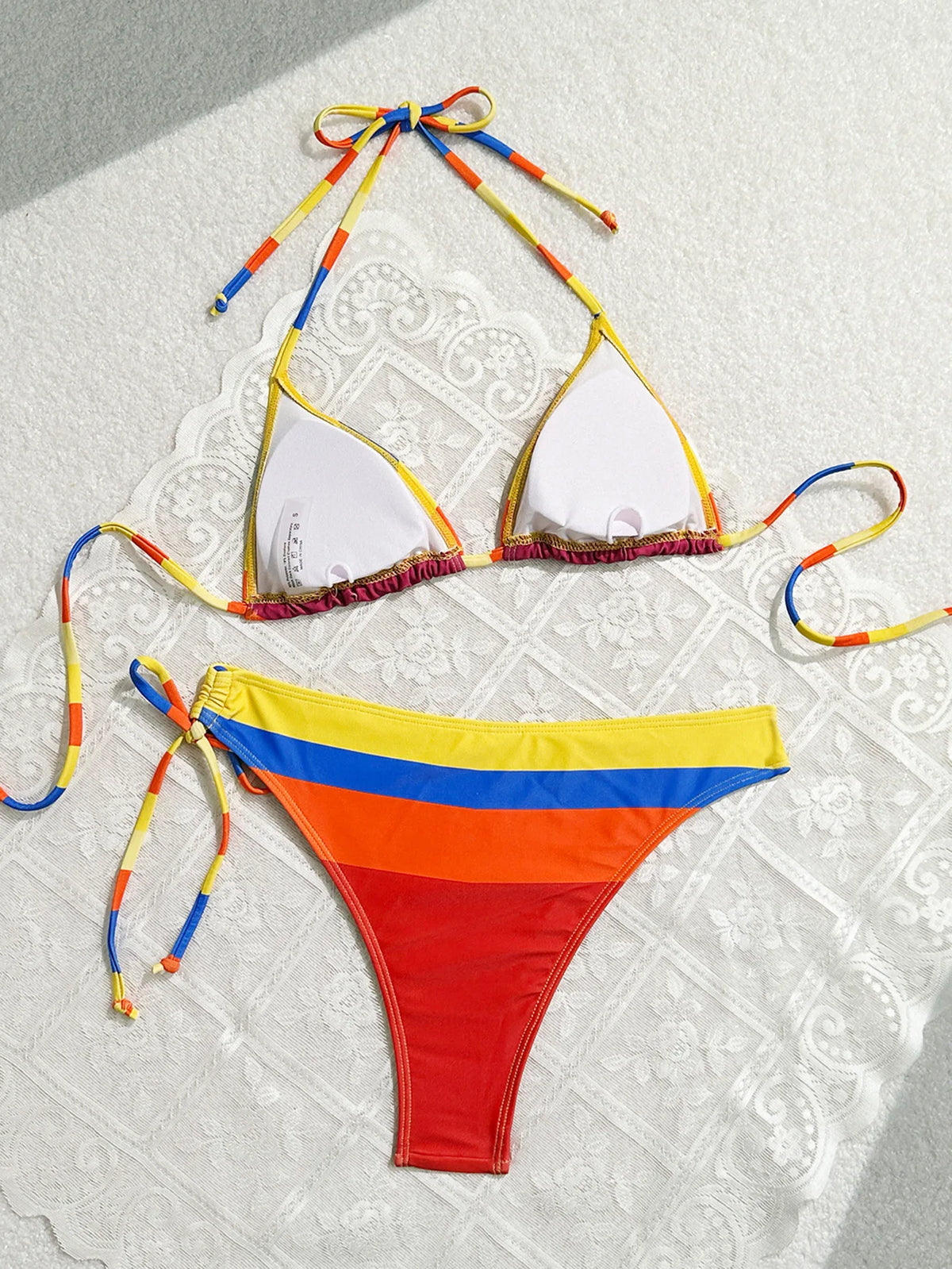 Women's Rainbow Color Bikini Set Sexy Beach Vacation Backless 2 Piece Swimsuit 2024 Summer Bathing Suit Bra Push Up Swimwear
