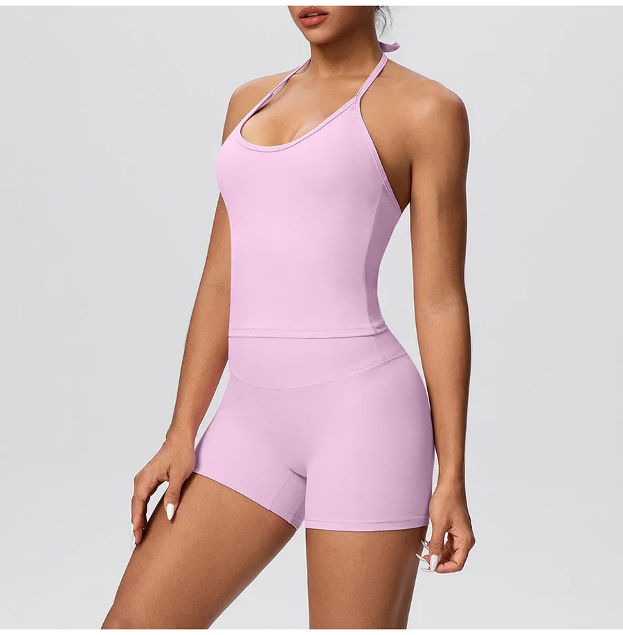 New 2Pcs Yoga Sets Naked Feel Women Workout Fitness Gym Clothes High Waist Yoga Shorts And Sports Bra Impact Shorts Workout Sets