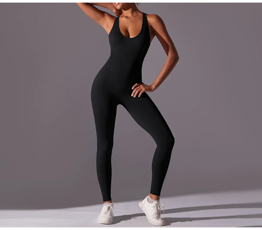 Seamless One-Piece Yoga Jumpsuit Women Fitness Sports Overalls Dance Workout Set Stretch Bodysuit Gym Clothes Push Up Sportswear