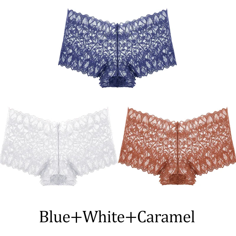 3Pcs Women Lace Boyshort Panties Low-Rise Sexy Underwear Trendy Floral Underpants Female Sexy Boyshort Panties Ladies Lingerie