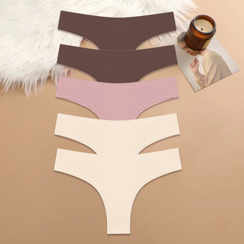 5PCS Seamless Maillard Panties Ultra-thin Brazilian panties Women Ice Silk Underwear Sexy Panty Low Waist G-string Female Solid