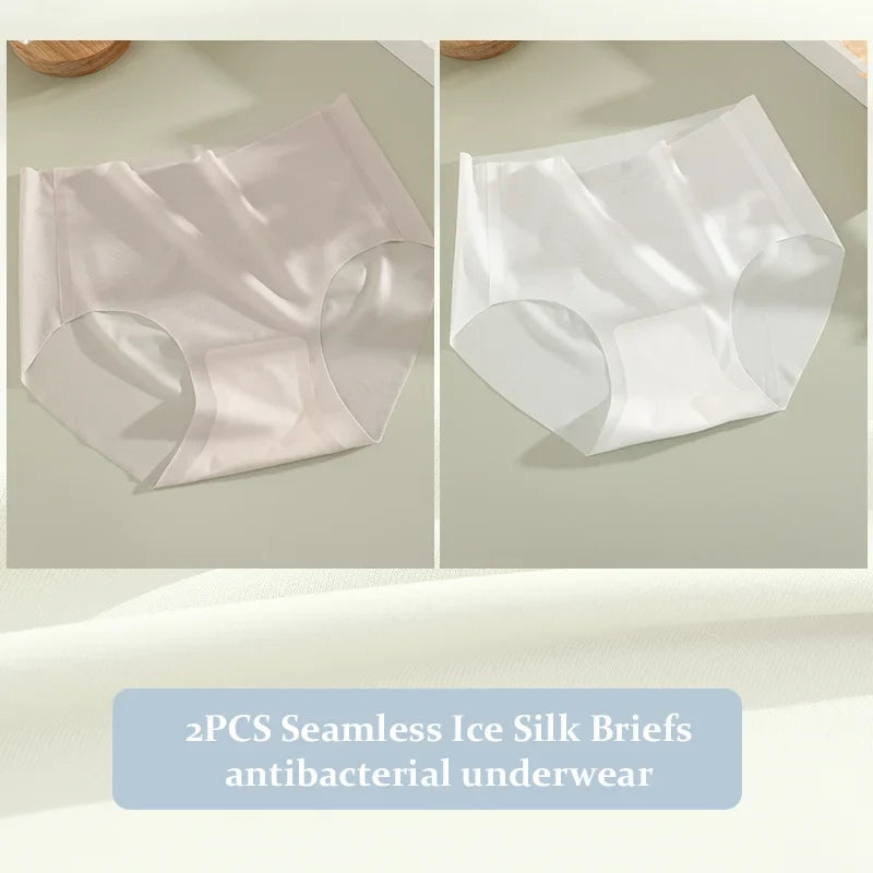 2PCS Seamless Ice Silk Briefs Women's Transparent Panties Sexy Breathable Underwear Female Stretch Erotic Korean Ultra Lingerie