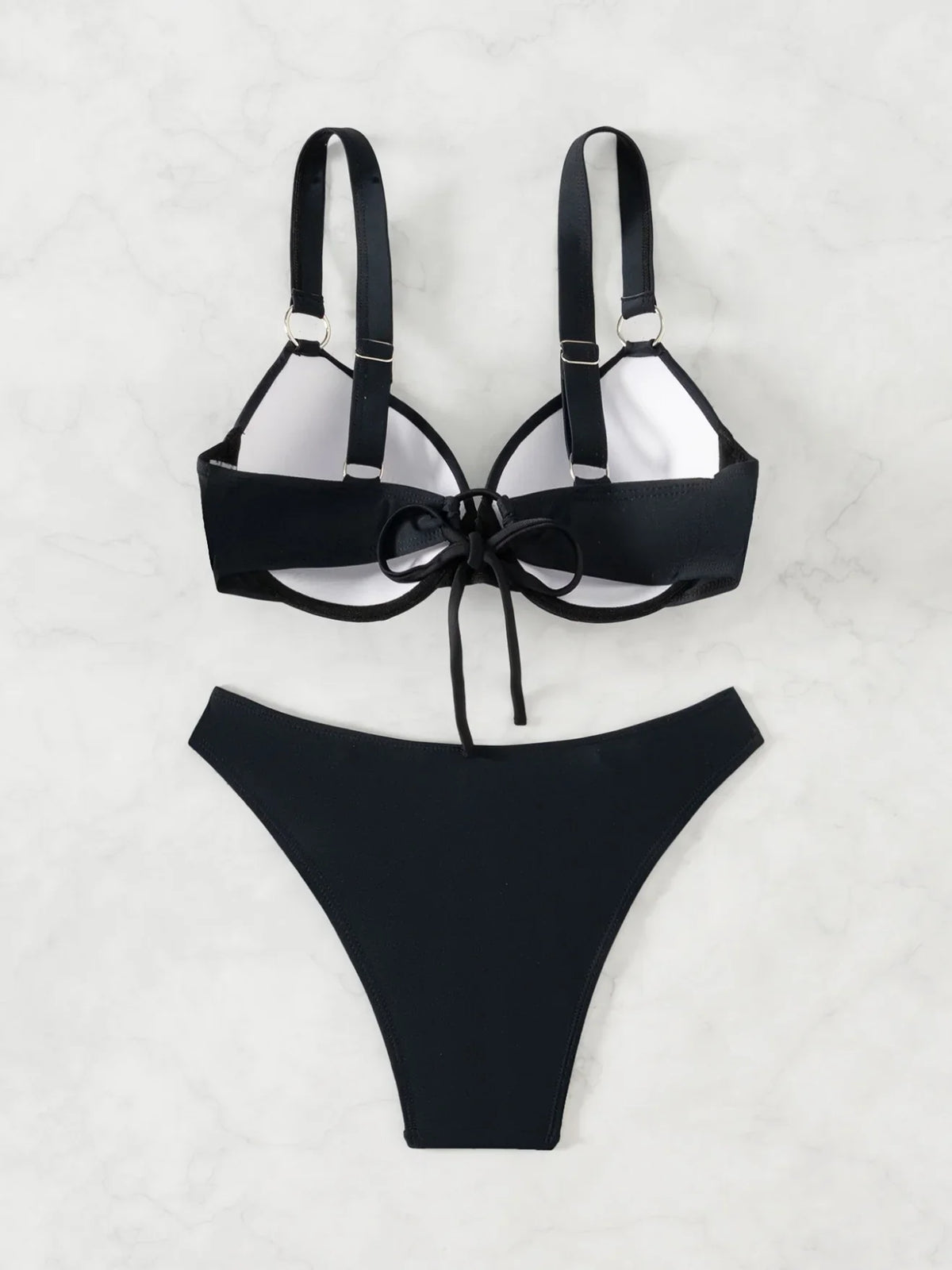 Sexy Black Swimwear Woman 2025 Metal Ring Push Up Padded Bikini Set Summer Bathing Suit Holiday Two Piece Swimsuit Biquini