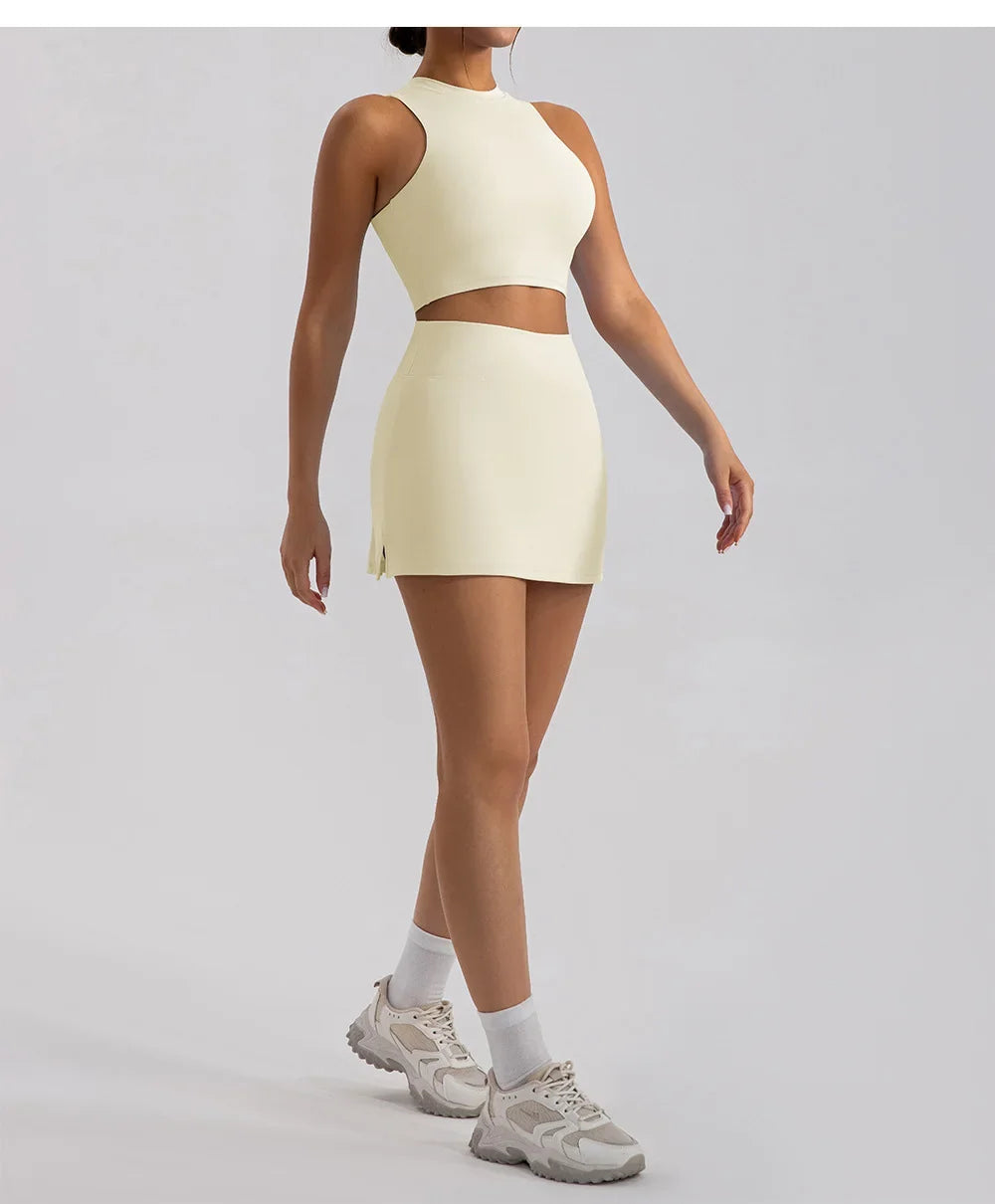 Sports Short Skirt Yoga Set 2PCS Women Tracksuit Gym Tennis Skirt Set Workout Sportswear Golf Dance Athletic Sport Suit