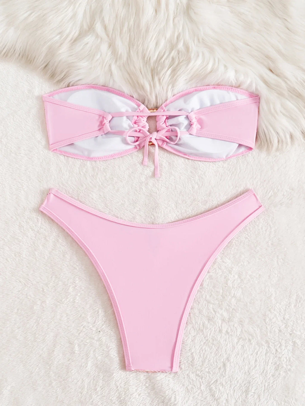Sexy Bandeau Bikini 2026 Women Shiny Sequin Front Ring Push Up Micro Swimsuit Summer Pink Bathing Suit Thong Swimwear Biquini