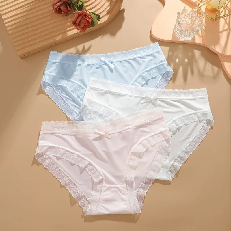 3Pcs/Set Women Ice Silk Seamless Briefs Sexy Comfortable Stretchy Semi Sheer French-Cut Panties Women's Underwear Breathable