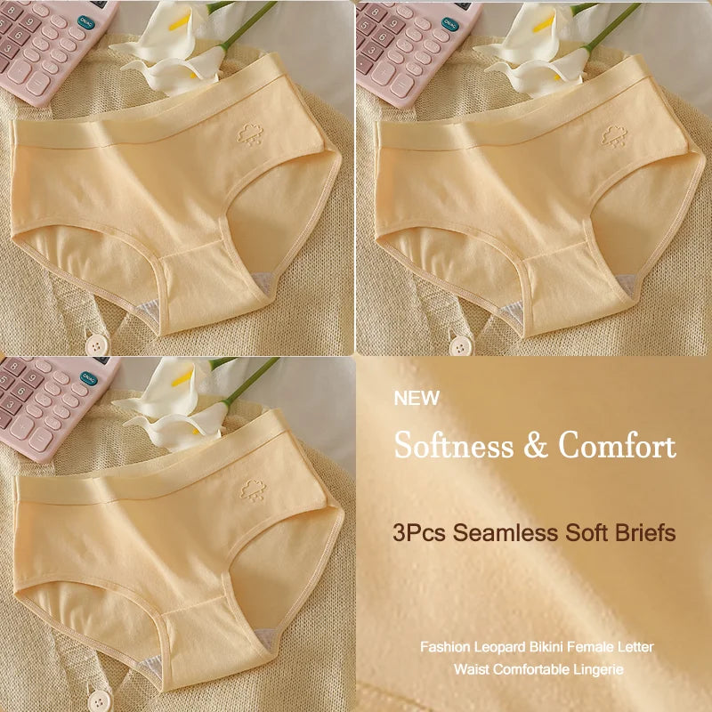 3Pcs Women's Cotton Underwear Panty Cute Sexy Panties Female Seamless Underpants Solid Color Panty Intimates Women Lingerie S-XL