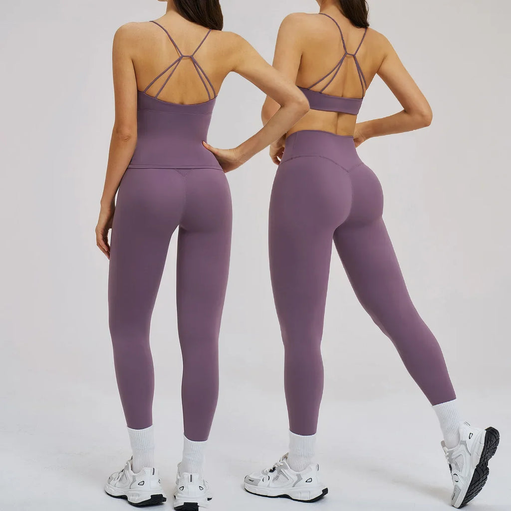 2PCS Yoga Suit Sports Set Women Fitness Quick-Drying Gym Tracksuit Running Nude Feeling Workout Outfit Sport Bra Leggings Suit