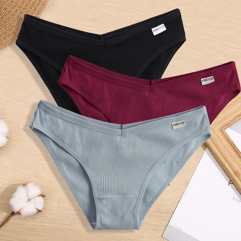 3PCS Women Cotton Panties Female Sexy Intimates Low Rise G-String Thongs Ladies Bikini Girl Solid Color Underwear Soft Lingerie