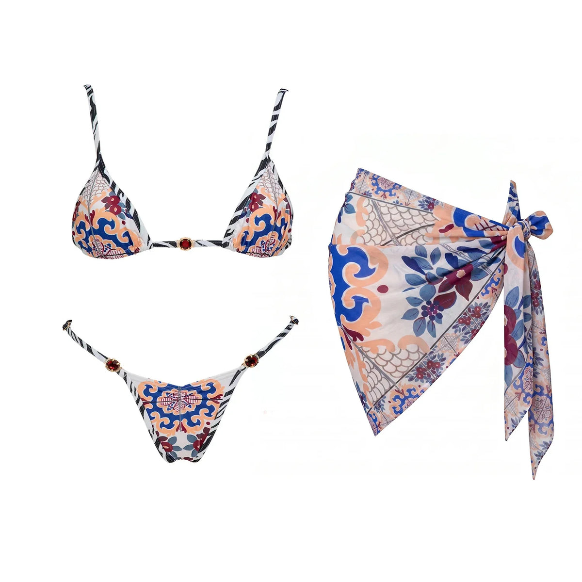 3Pcs Micro Bikinis Sexy Women Swimsuit 2026 New Swimwear Printed Swim Suit Female Bathing Suit Bandeau Biquini Beachwear Sarong