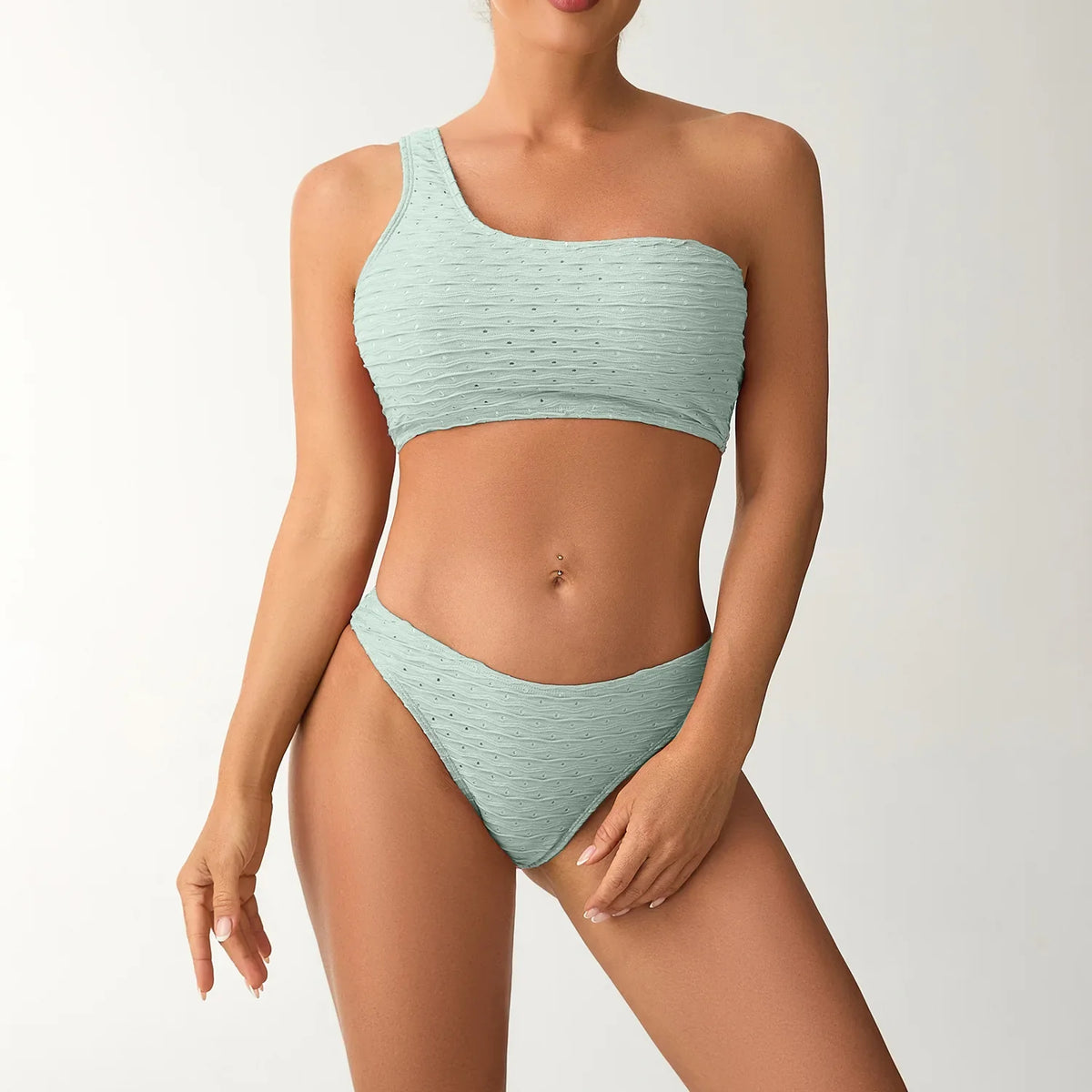 2026 New Style Breathable Quick Dry Solid Color Single Shoulder Bikini Sexy Swimsuit Women's High Elasticity Thickened Backless