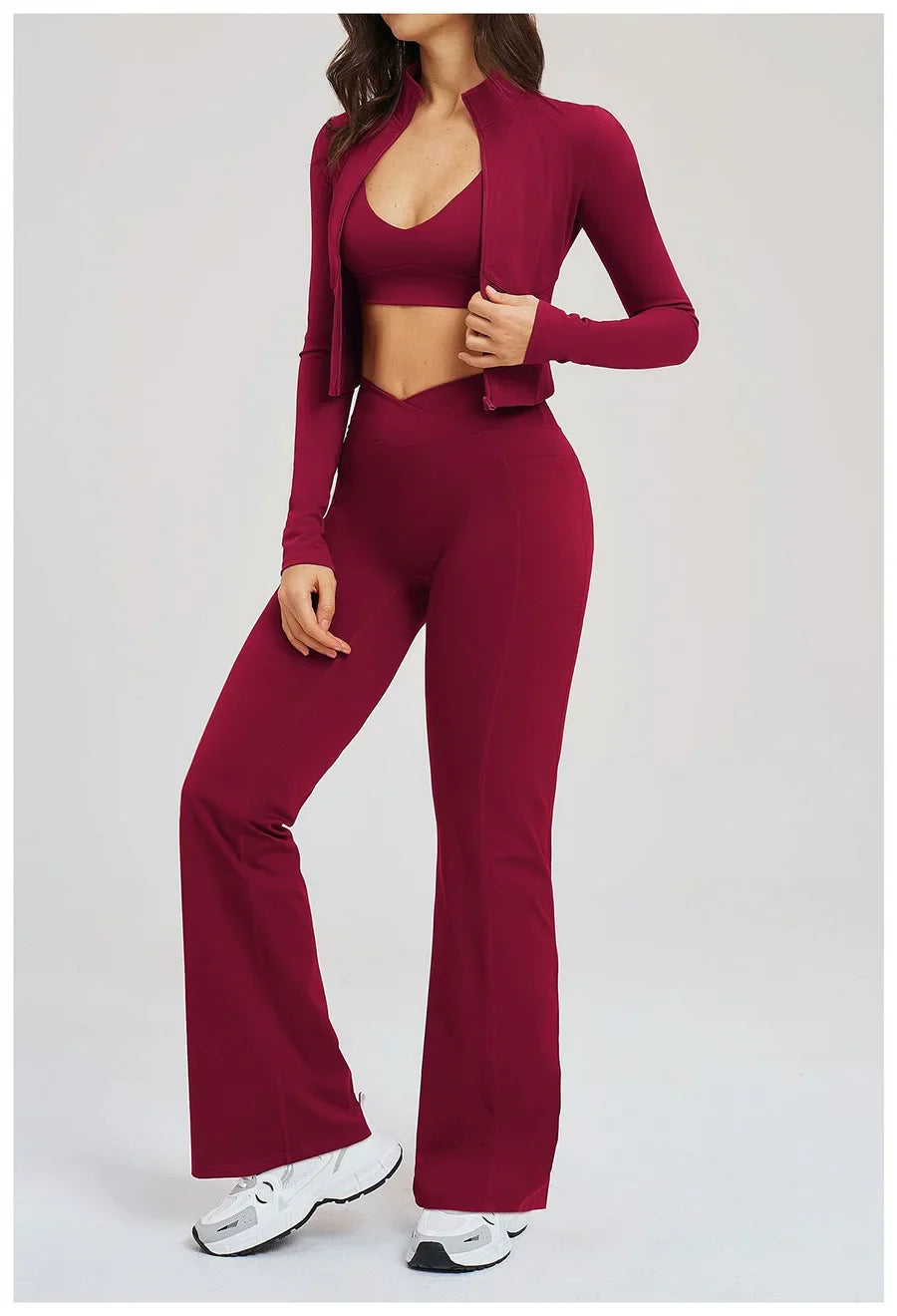 2PCS Yoga Set Gym Clothes Sportswear Seamless Women Fitness Long Sleeved Tracksuits Sports Workout Gym Flared Leggings Athletic