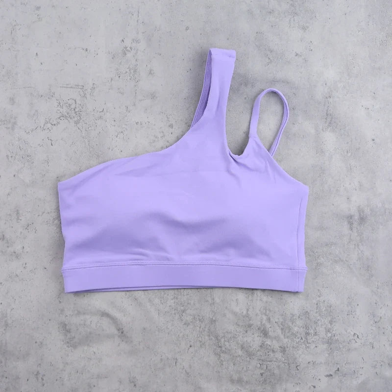 DIA FIT JOY Yoga Sports Bra Single Shoulder Irregular Strap Naked feel Sensation Beautiful Back Design Comfortable Breathable