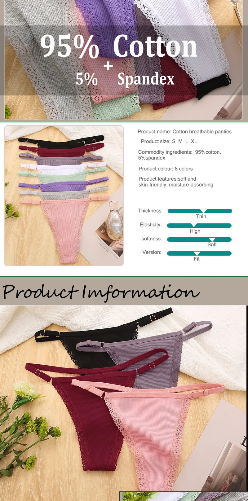 Sexy Women Cotton Thongs Adjustable Belt Seamless Panties Breathable Low Waist Lingerie Female Soft Solid Color Intimates