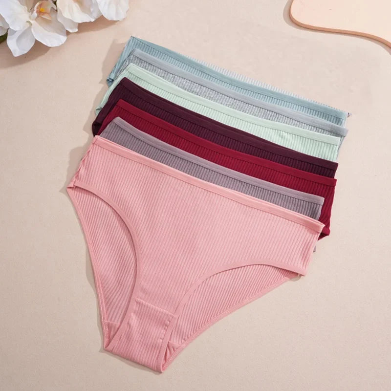 7Pcs/Set Women's Seamless Cotton Briefs Women Panties Solid Color Breathable Underwear Female Low Waist Soft Lingerie S-XXL