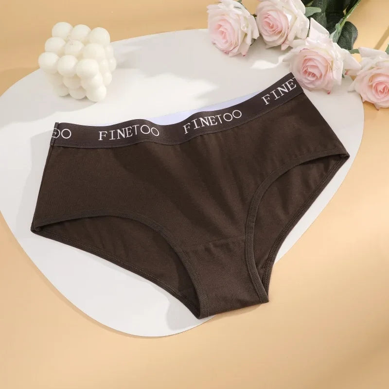 FINETOO 4Pcs Women's  Cotton Panties Sexy Breathable Low Waist  Briefs Letter Straps Underwear Soft Stretch Comfortable Lingerie