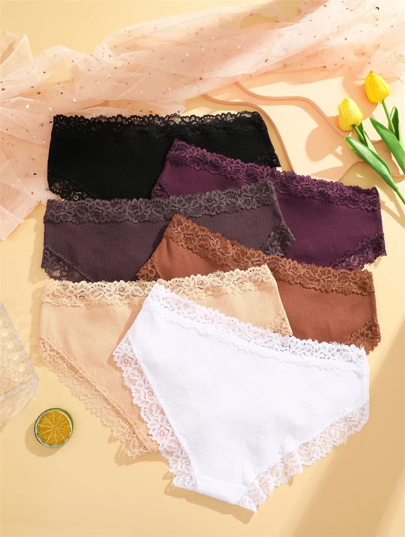 3PCS Sexy Lace Cotton Pants Women Low Waist Panties Underwear S-XL Solid Color Ladies Briefs Lingere Underware Comfortable Women