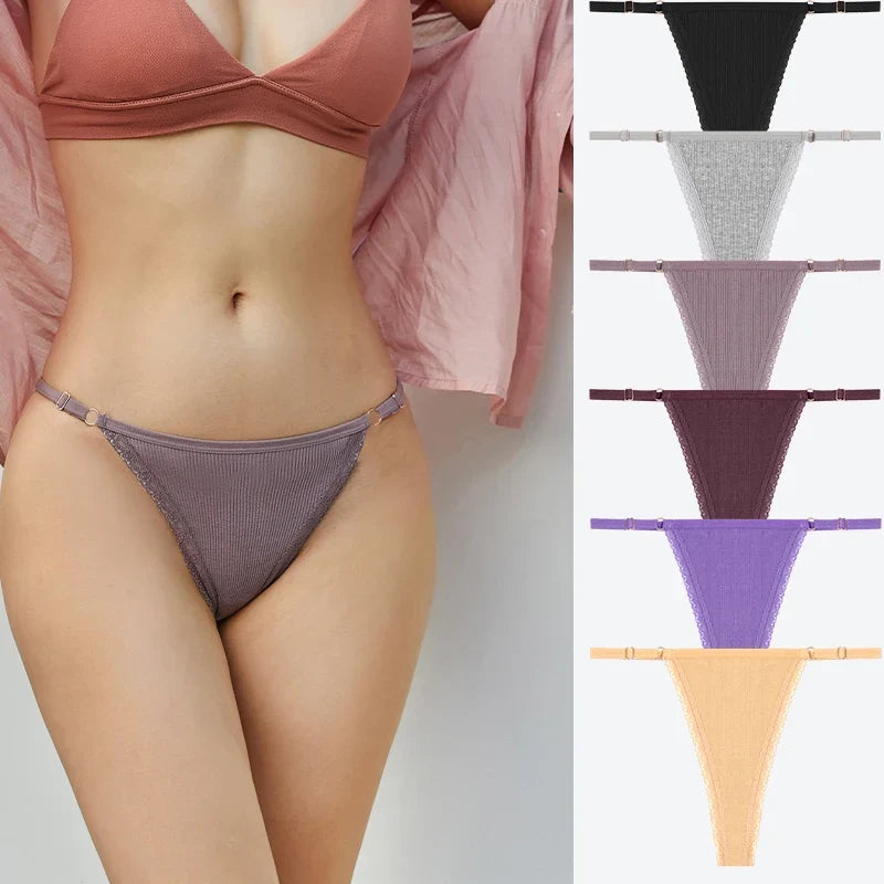 7Pcs Cotton Lace Panties Sexy G-String Women's Underwear Low Waist Comfortable Lingerie Briefs Adjustable Waist Thong Intimates
