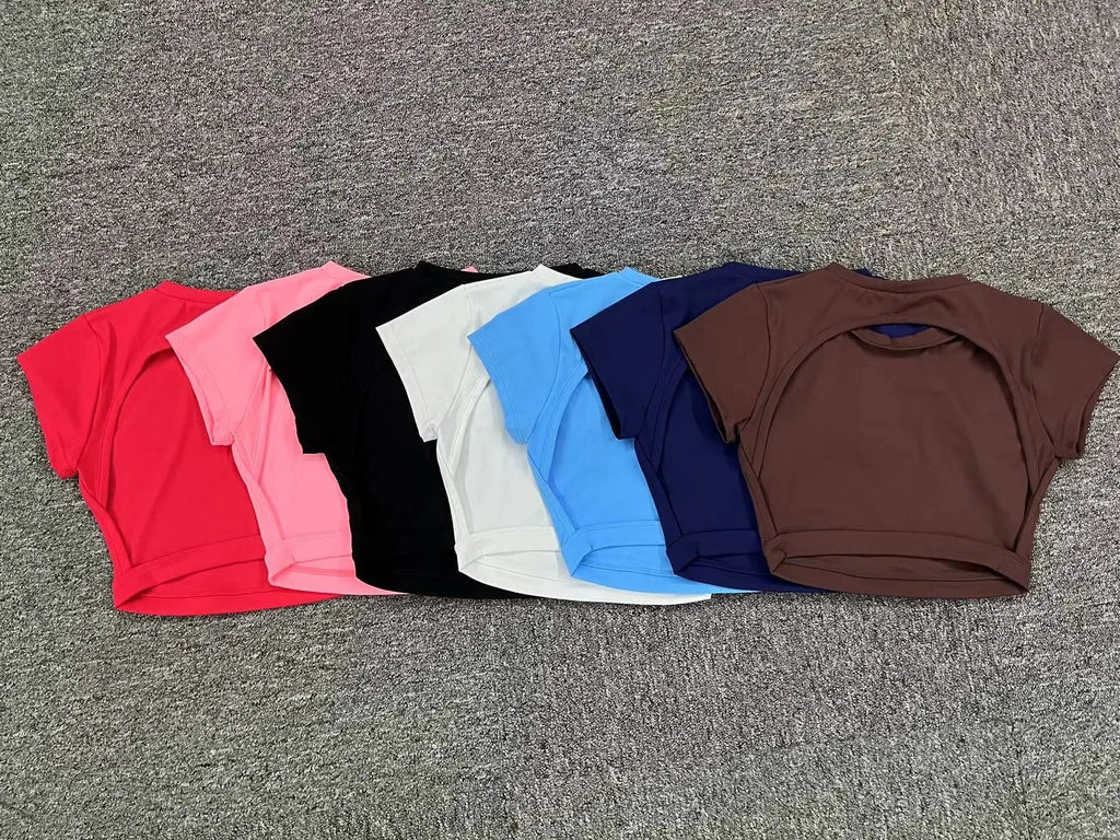 Hearuisavy Summer Customizable Sports Shirts Workout Sportswear Backless Yoga Clothing Chest Pads Sport Crop Tops Gym Top Women